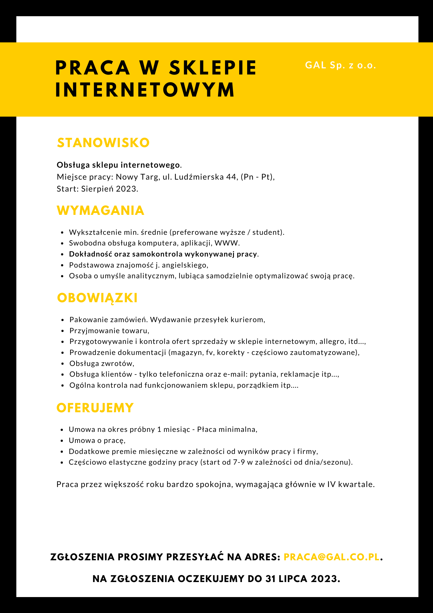 Ogłoszenie o pracę